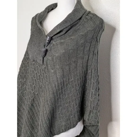 Say What? Poncho Sweater Gray Knit V Neck Casual One Size - Picture 4 of 7